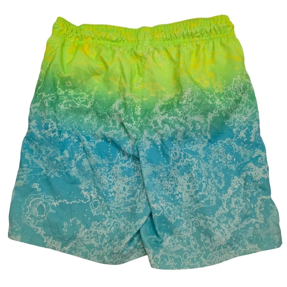 Cat & Jack Boys XL 14 Swim Trunks Neon Ombre Blue Green Splatter Print NWOT
